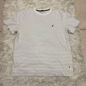NAUTICA Mens Large White Black Striped Tshirt